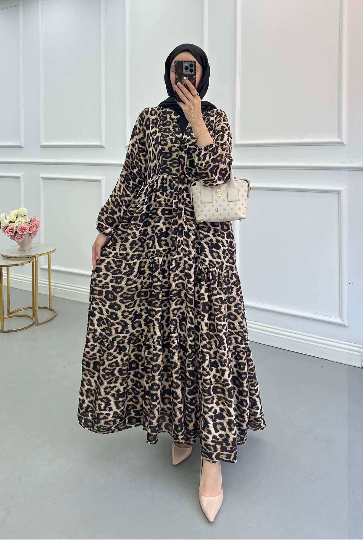 Sare Fashion Patterned Viscose Dress Leopard