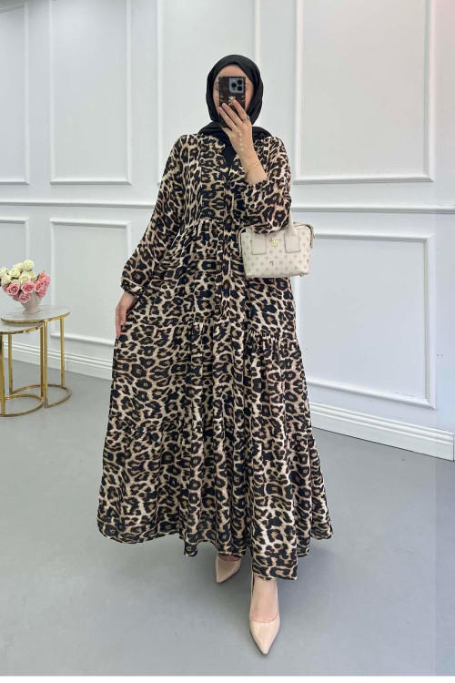 Sare Fashion Patterned Viscose Dress Leopard
