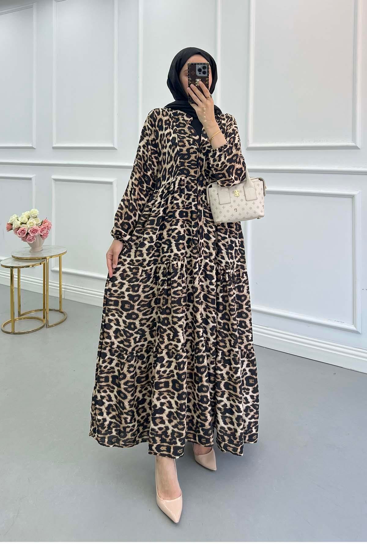 Sare Fashion Patterned Viscose Dress Leopard