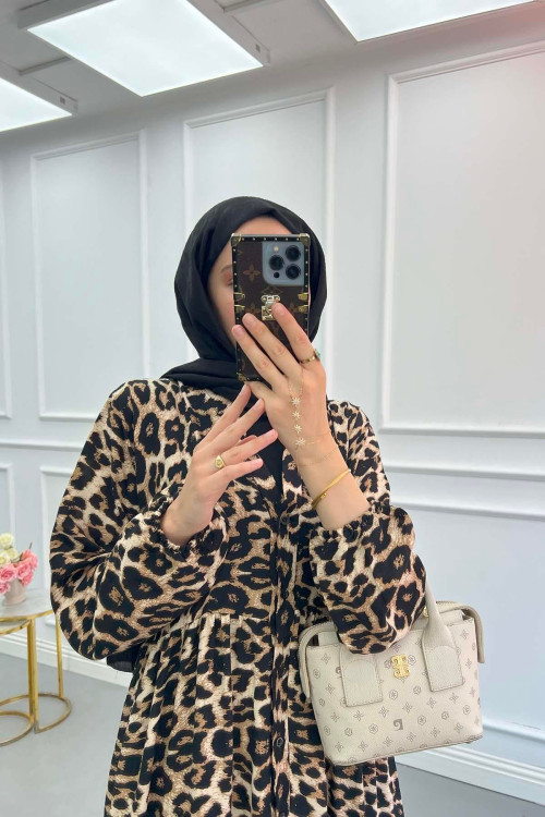 Sare Fashion Patterned Viscose Dress Leopard