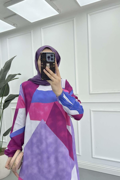 Sare Fashion Patterned Viscose Dress Lilac Sare Fashion Patterned Viscose Dress Lilac