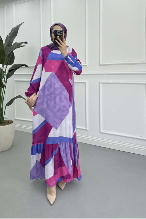 Sare Fashion Patterned Viscose Dress Lilac Sare Fashion Patterned Viscose Dress Lilac