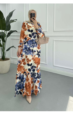Sare Fashion Patterned Viscose Dress Blue