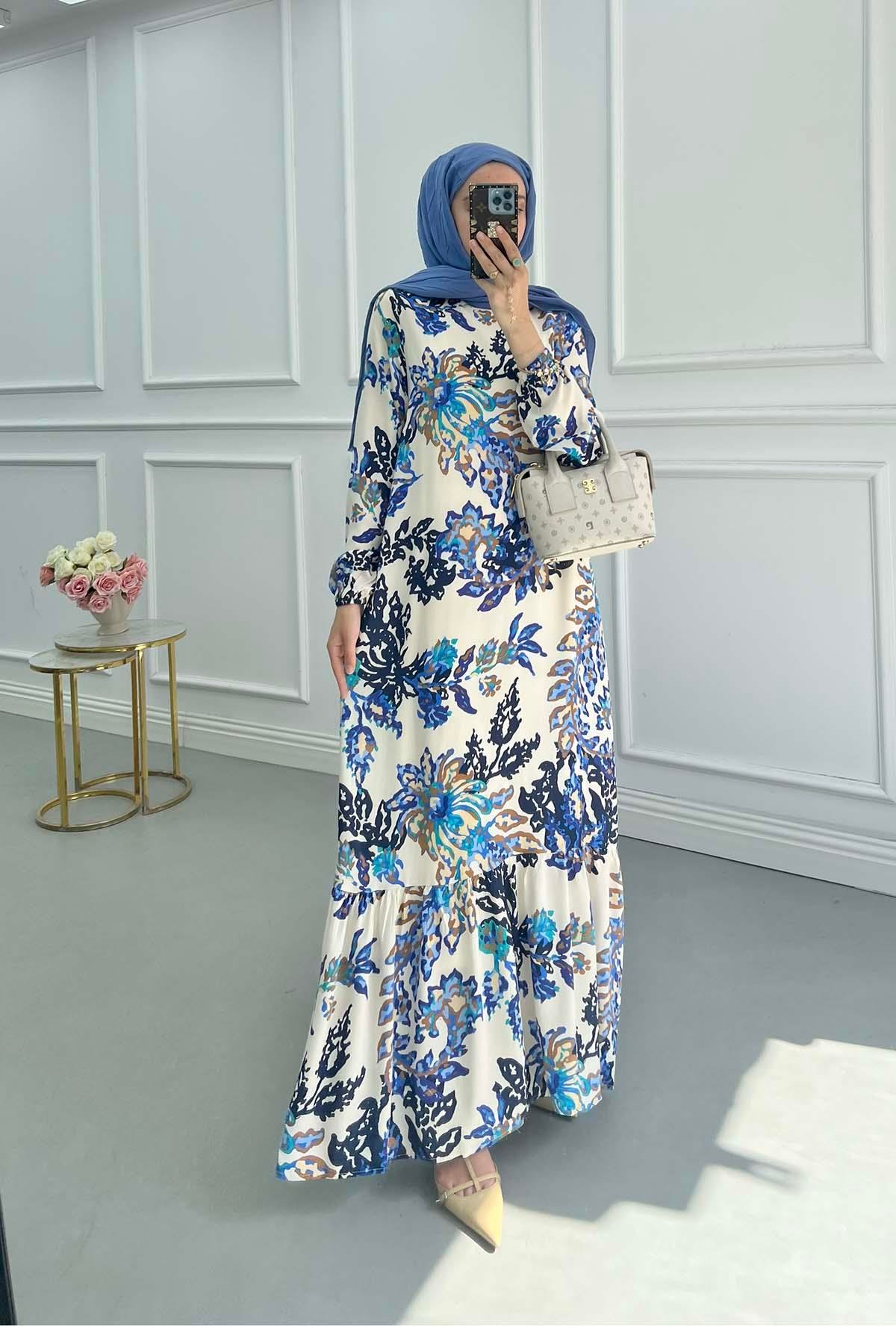 Sare Fashion Patterned Viscose Dress Blue