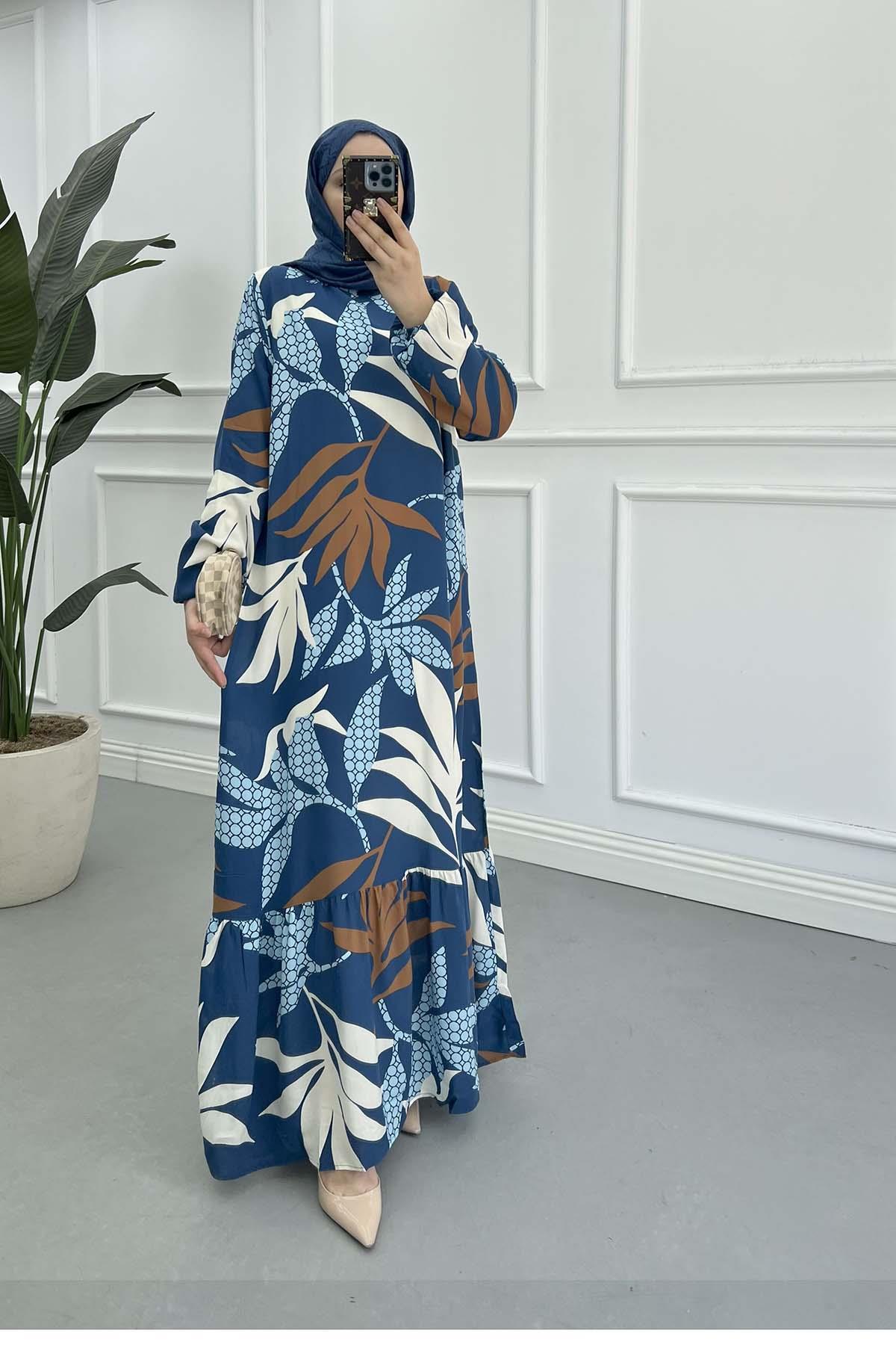 Sare Fashion Patterned Viscose Dress Blue