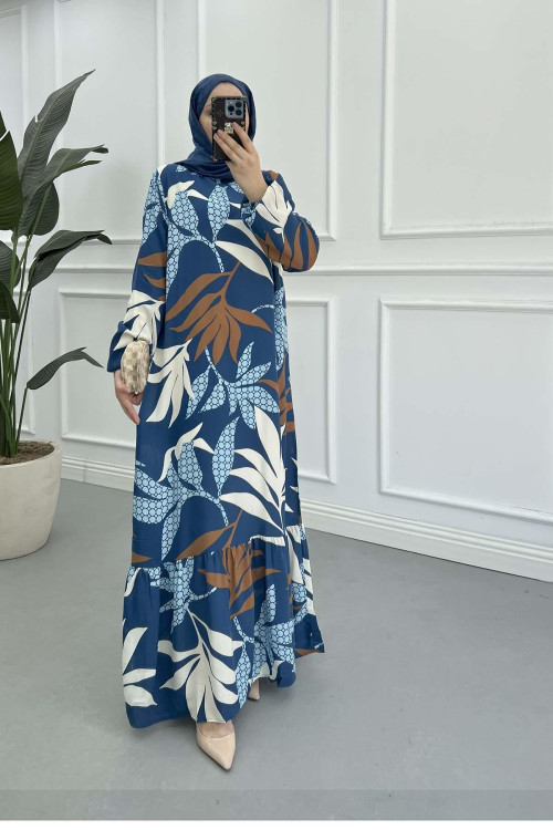 Sare Fashion Patterned Viscose Dress Blue
