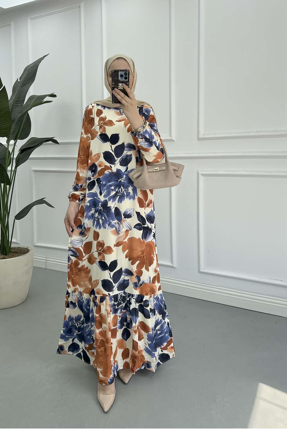 Sare Fashion Patterned Viscose Dress Blue