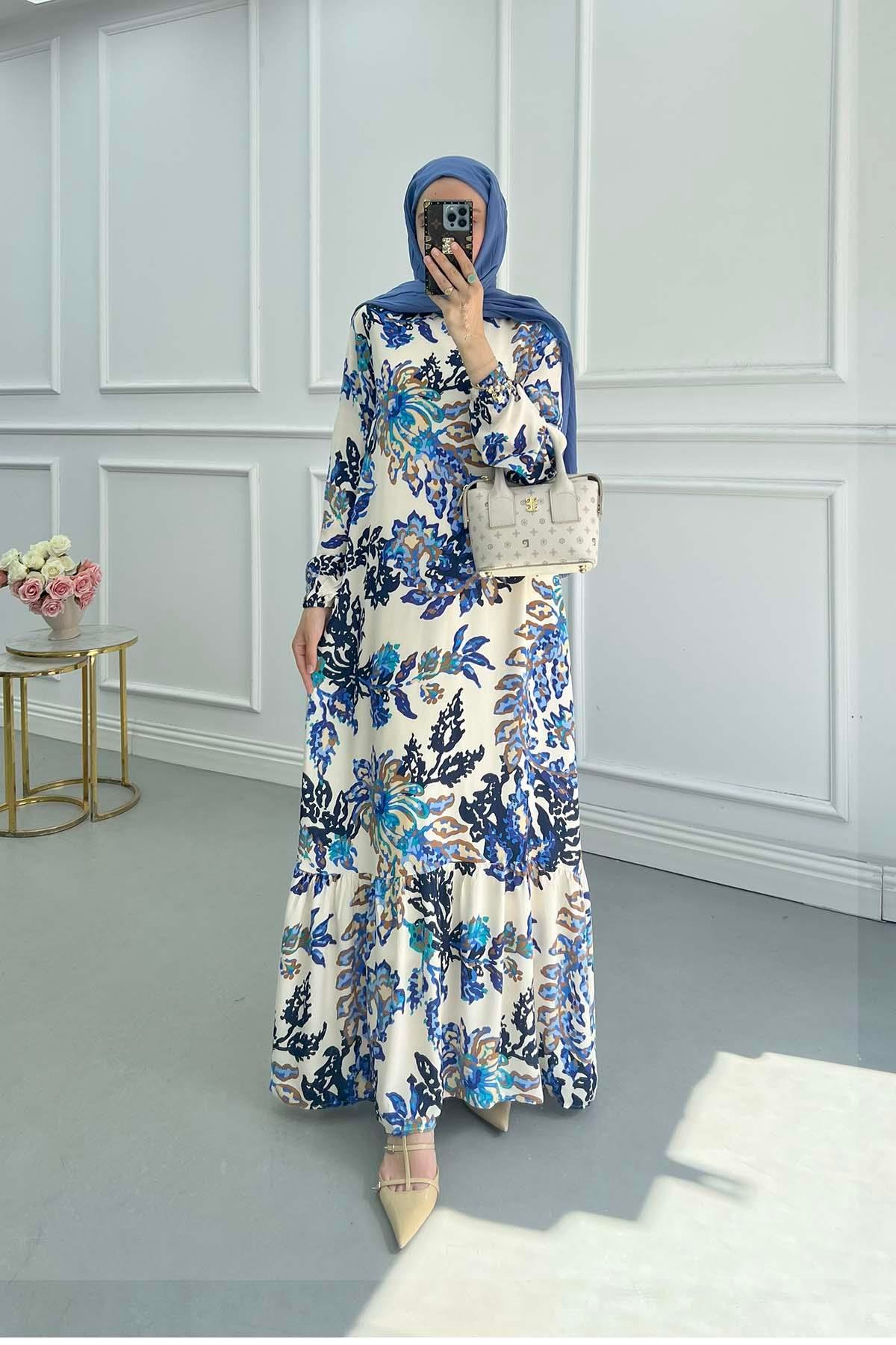Sare Fashion Patterned Viscose Dress Blue