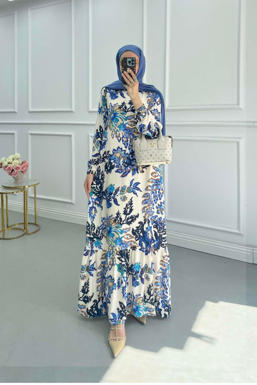 Sare Fashion Patterned Viscose Dress Blue