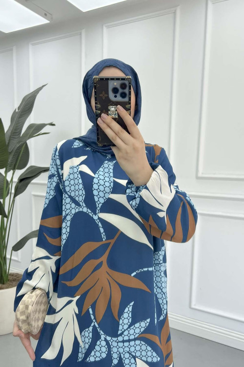 Sare Fashion Patterned Viscose Dress Blue
