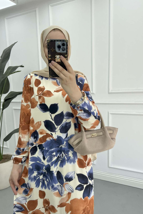 Sare Fashion Patterned Viscose Dress Blue
