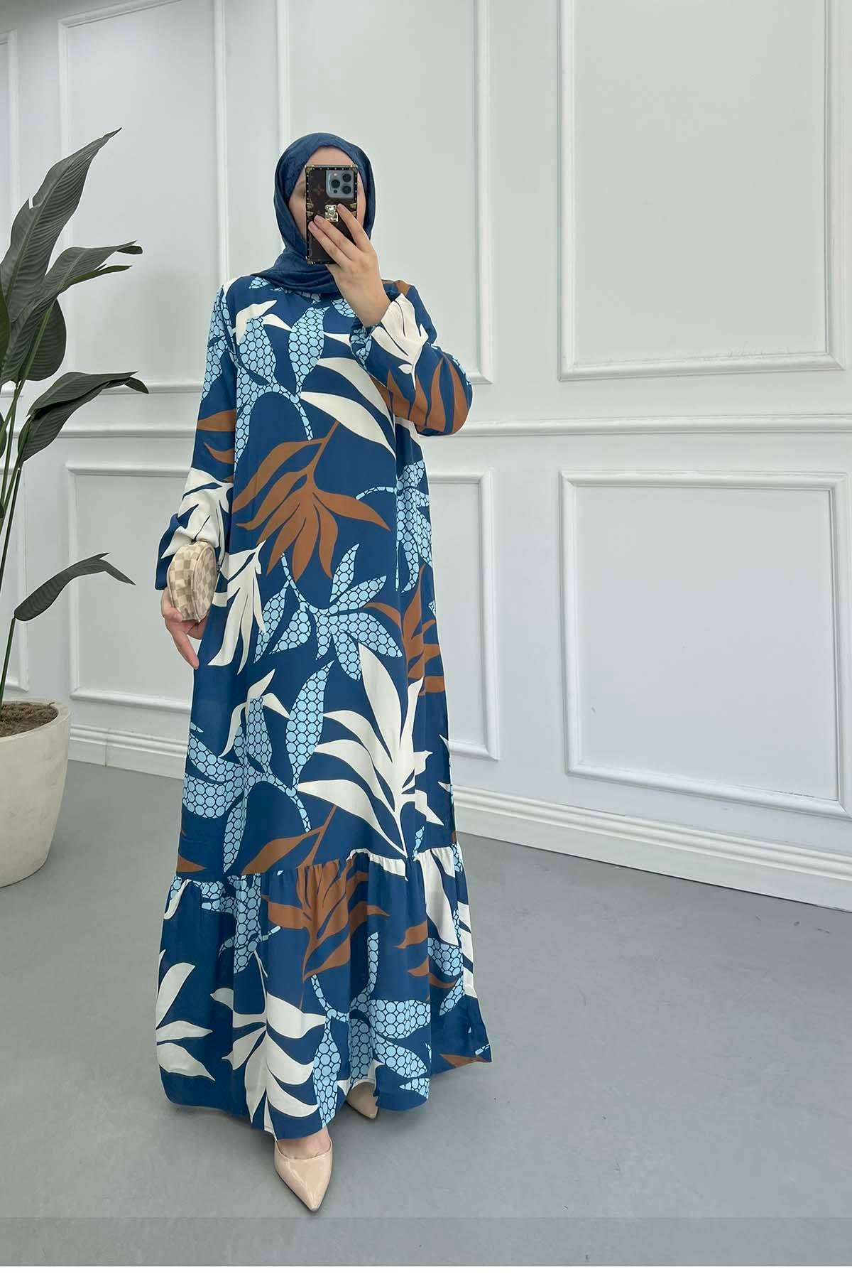 Sare Fashion Patterned Viscose Dress Blue
