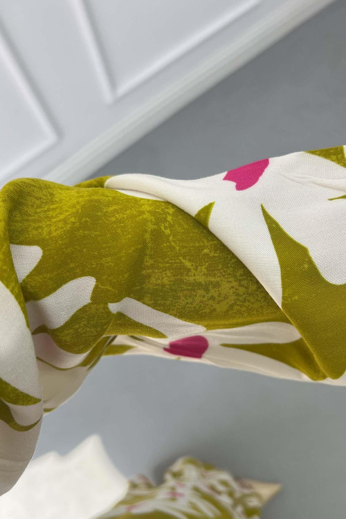 Sare Fashion Patterned Viscose Dress Oil Green
