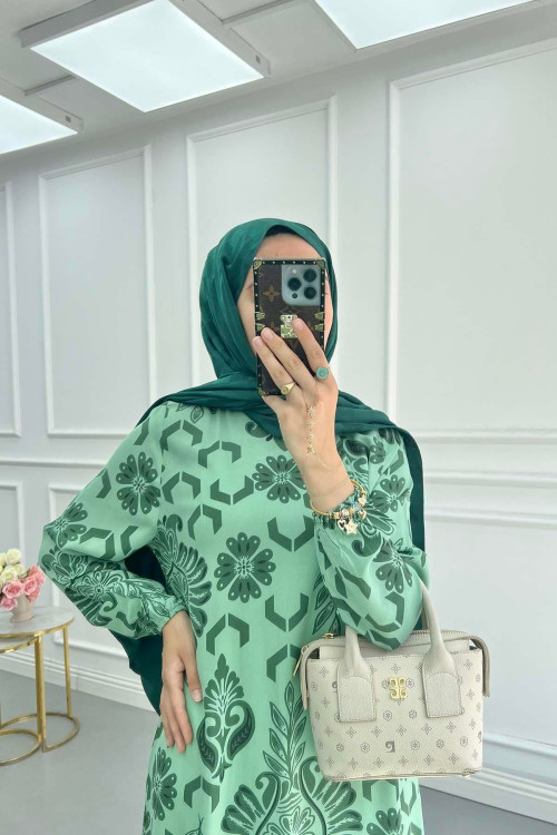 Sare Fashion Patterned Viscose Dress Green