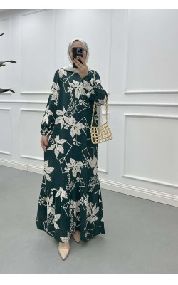 Sare Fashion Patterned Viscose Dress Green