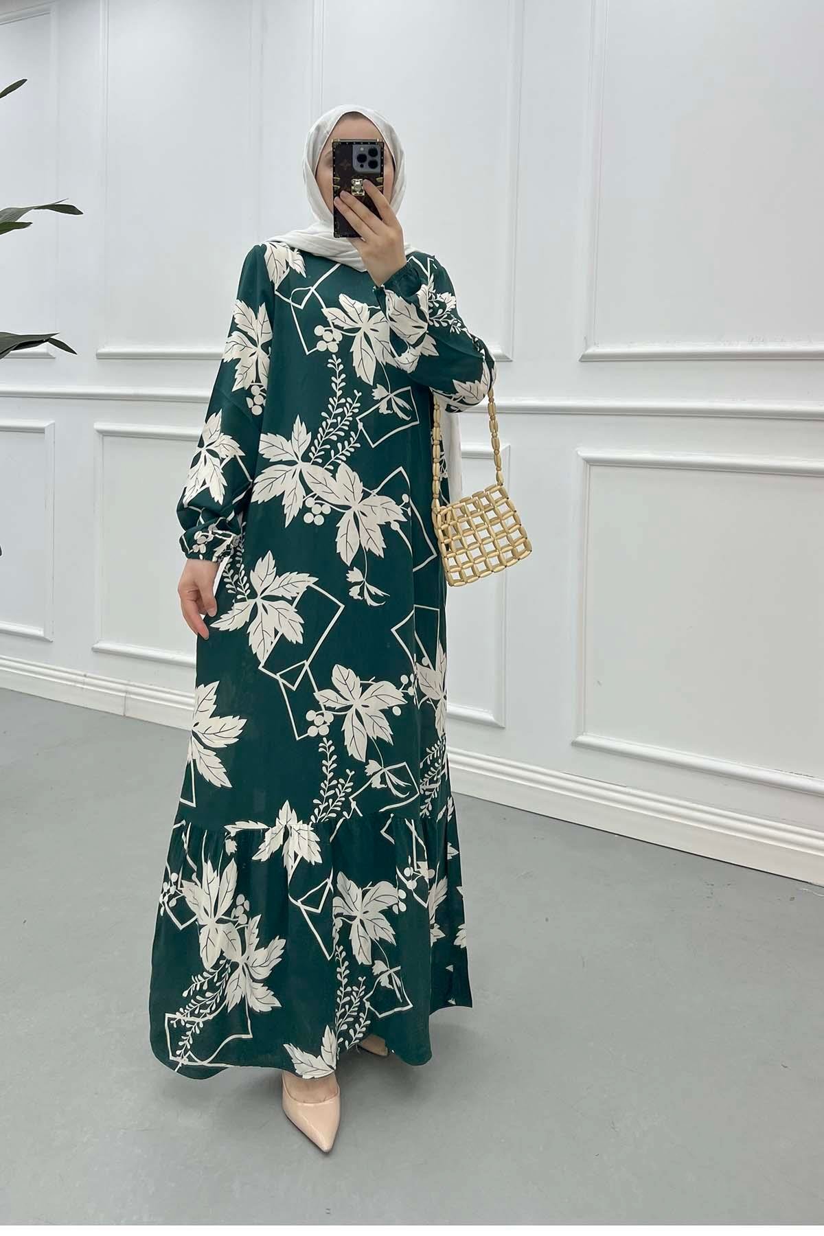 Sare Fashion Patterned Viscose Dress Green