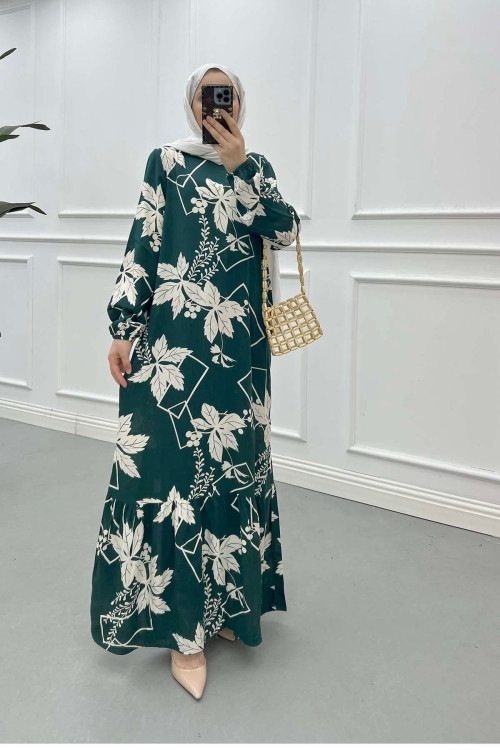 Sare Fashion Patterned Viscose Dress Green