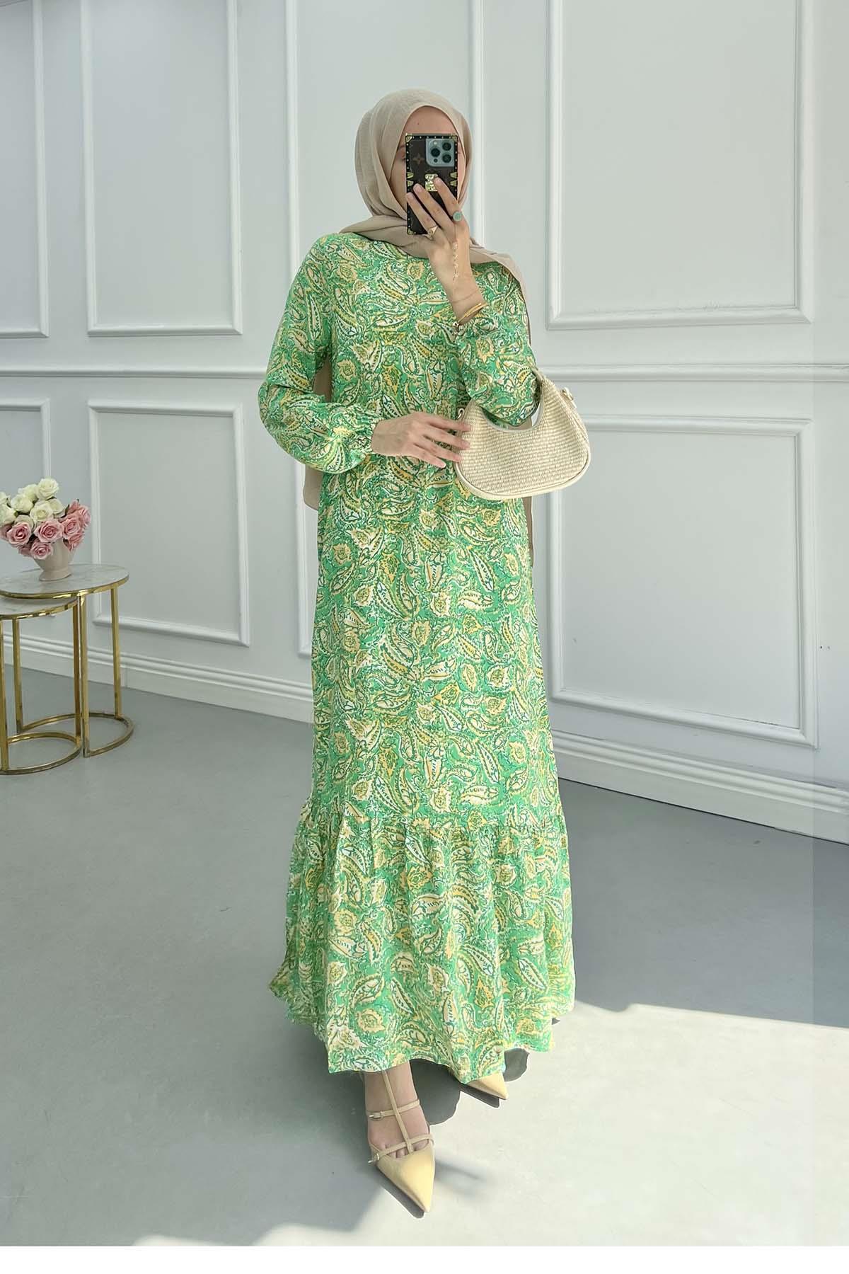 Sare Fashion Patterned Viscose Dress Green