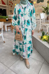 Sare Fashion Patterned Viscose Dress Green-White