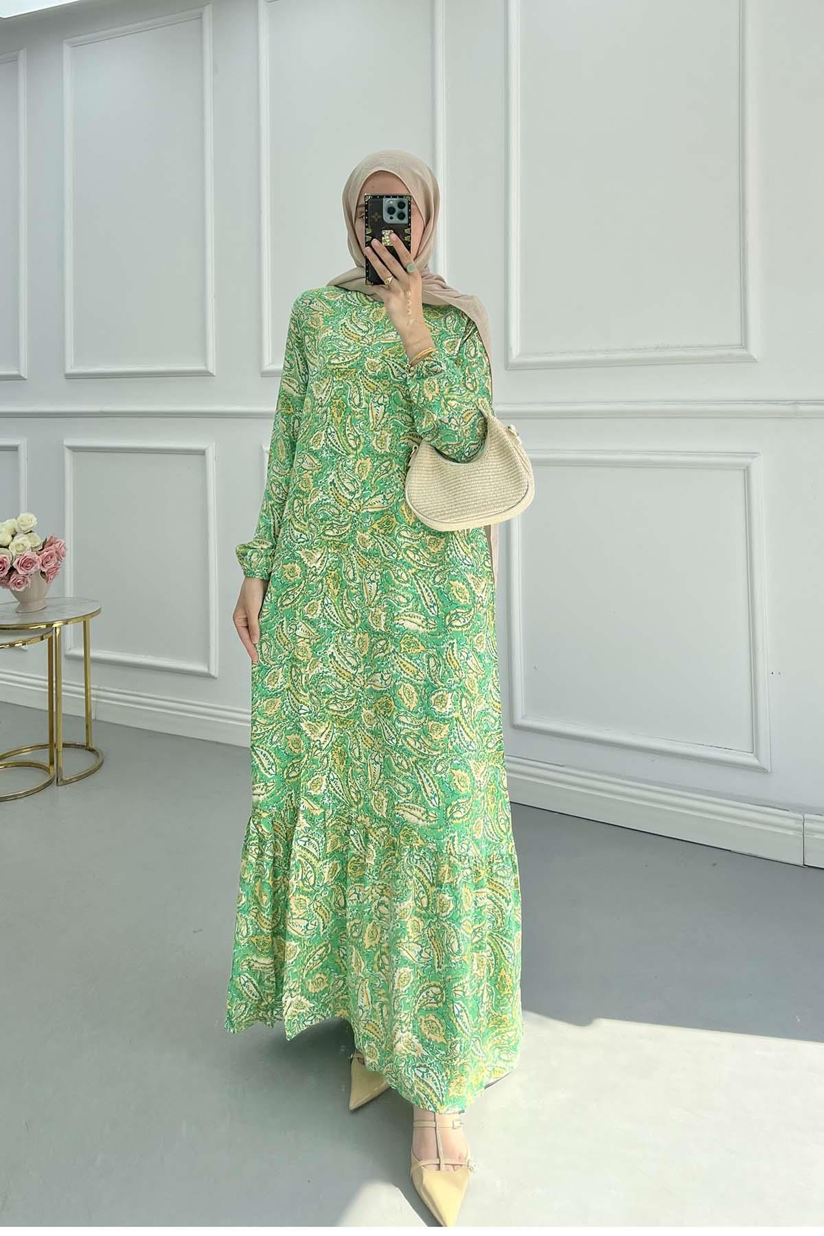 Sare Fashion Patterned Viscose Dress Green