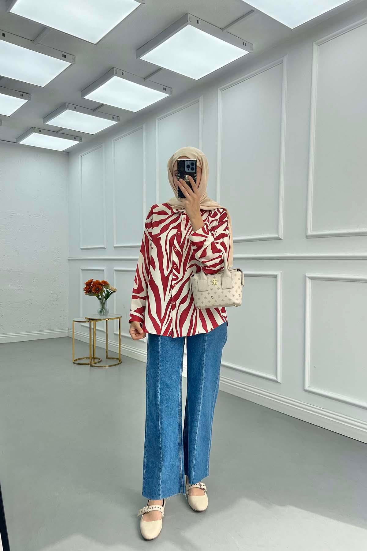 Sare Fashion Patterned Viscose Shirt Claret Red
