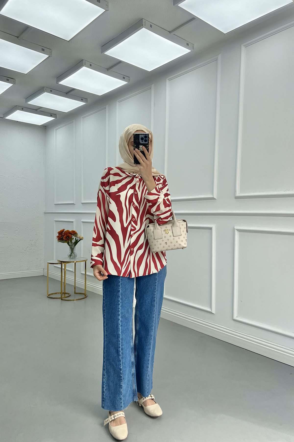 Sare Fashion Patterned Viscose Shirt Claret Red