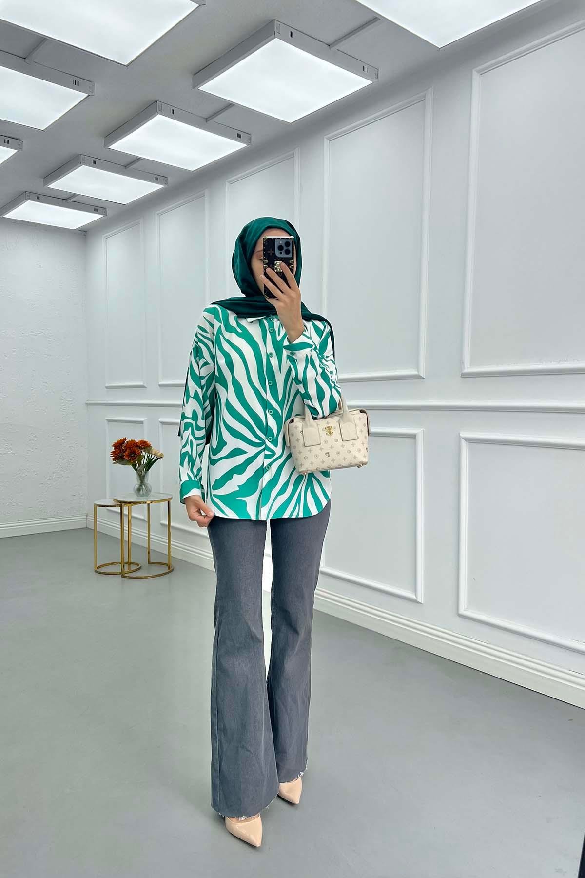 Sare Fashion Patterned Viscose Shirt Green