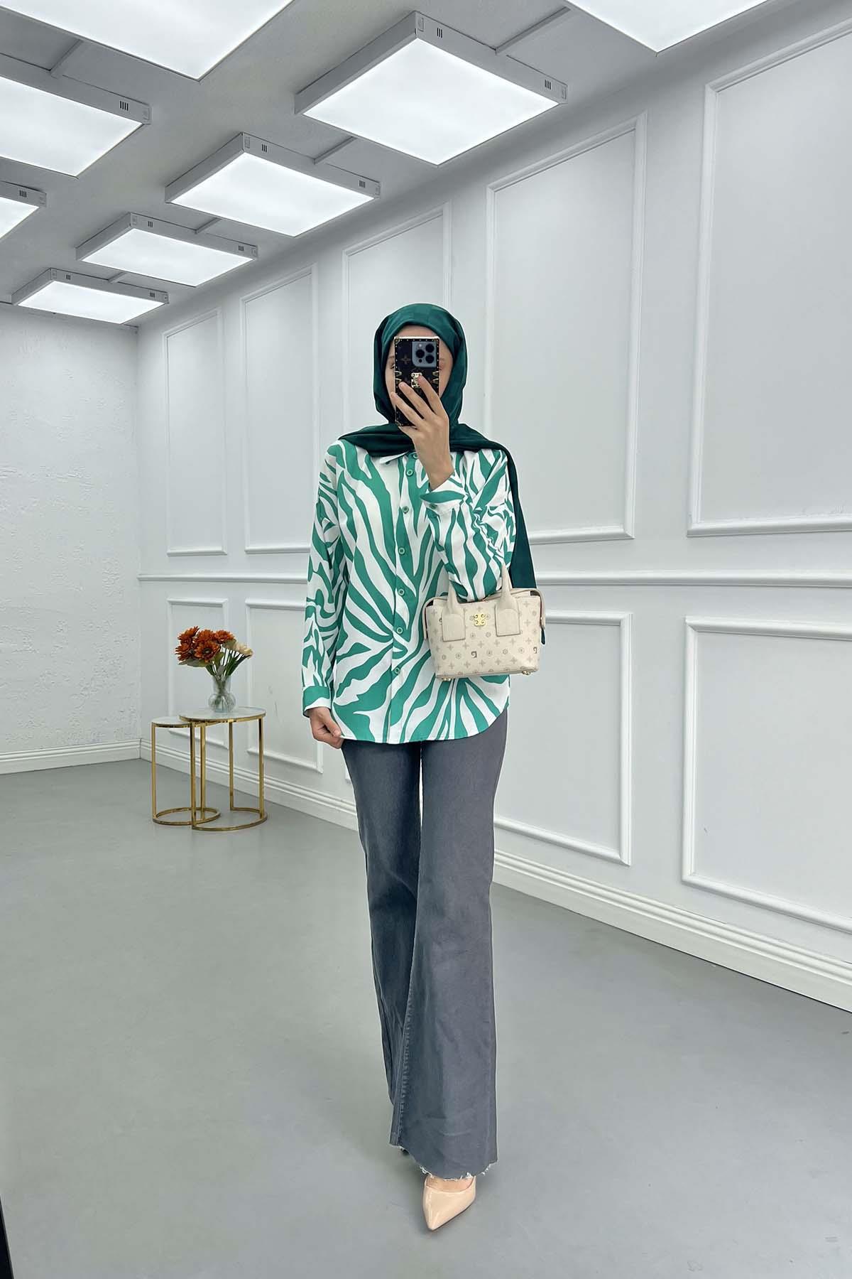 Sare Fashion Patterned Viscose Shirt Green
