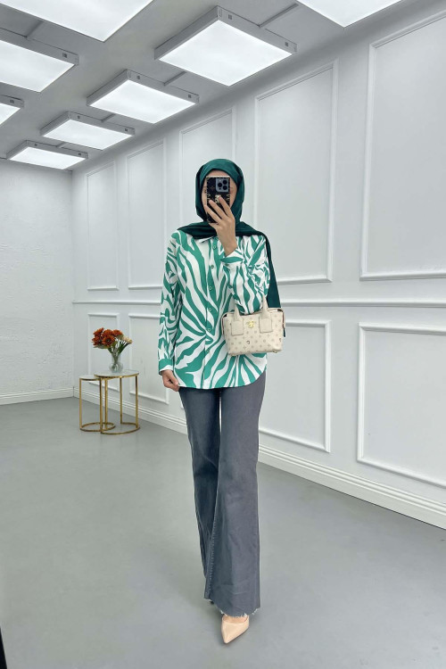 Sare Fashion Patterned Viscose Shirt Green