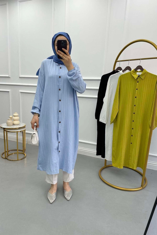 Textured Shirt Tunic Ice Blue