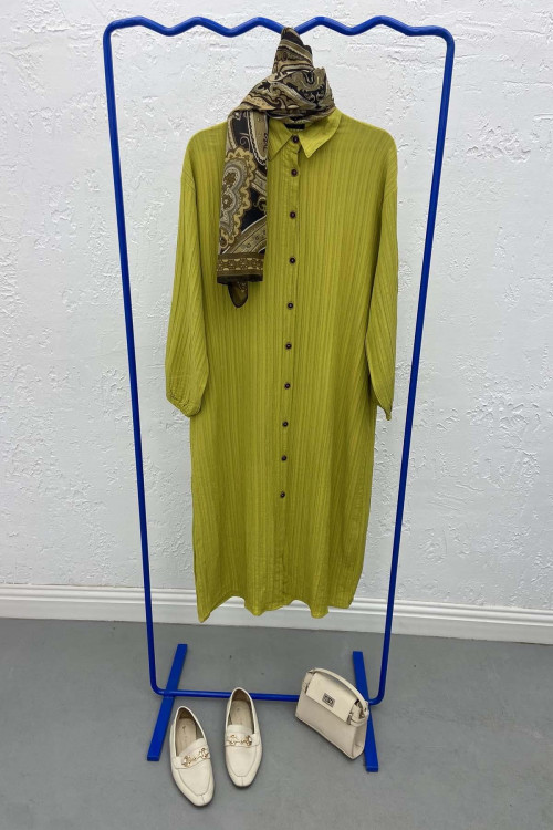 Textured Shirt Tunic Oil Green