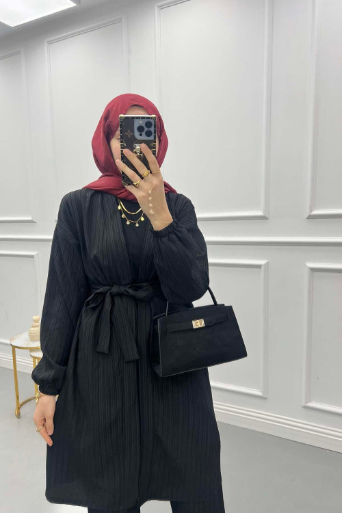 Textured Kimono Set Black