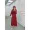 Sare Fashion Textured Fabric Brooch Belted Dress Burgundy