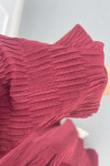 Sare Fashion Textured Fabric Brooch Belted Dress Burgundy
