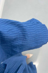 Sare Fashion Textured Fabric Brooch Belted Dress Blue