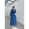 Sare Fashion Textured Fabric Brooch Belted Dress Blue