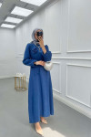 Sare Fashion Textured Fabric Brooch Belted Dress Blue