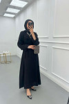 Sare Fashion Textured Fabric Brooch Belted Dress Black