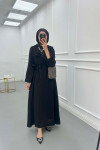 Sare Fashion Textured Fabric Brooch Belted Dress Black