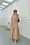 Sare Fashion Textured Fabric Button Detail Dress Beige