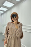 Sare Fashion Textured Fabric Button Detail Dress Beige