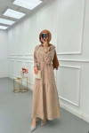 Sare Fashion Textured Fabric Button Detail Dress Beige