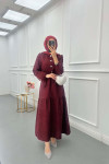 Sare Fashion Textured Fabric Button Detail Dress Burgundy