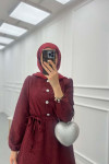 Sare Fashion Textured Fabric Button Detail Dress Burgundy