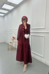 Sare Fashion Textured Fabric Button Detail Dress Burgundy