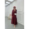 Sare Fashion Textured Fabric Button Detail Dress Burgundy