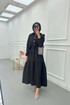Sare Fashion Textured Fabric Button Detail Dress Black