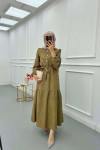 Sare Fashion Textured Fabric Button Detail Dress Green