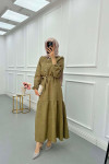 Sare Fashion Textured Fabric Button Detail Dress Green
