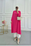 Sare Fashion Textured Fabric Elastic Sleeve Shirt Fuchsia